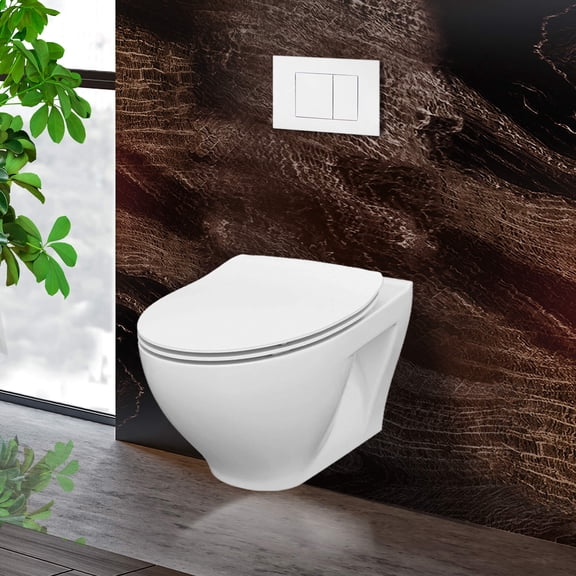 Fine Fixtures Toilet Combo Set - 20" Toilet Bowl With Soft-Close Seat, 2"x 4" Concealed Tank And Carrier System, Push Buttons  Included. White Square