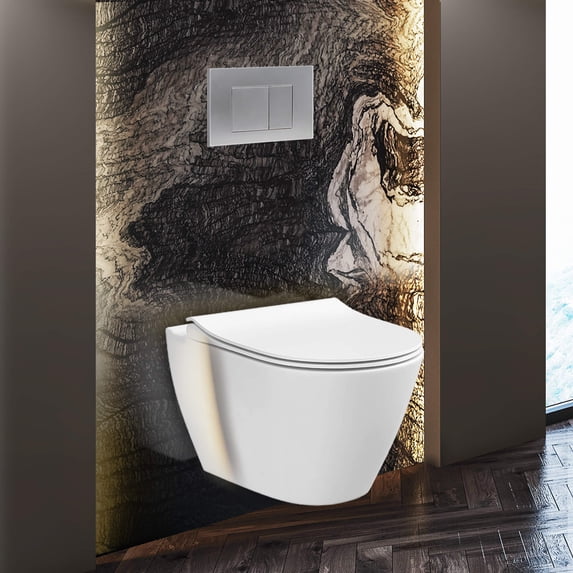 Fine Fixtures Toilet Combo Set - Toilet Bowl With Soft-Close Seat, 2"x 6" Concealed Tank And Carrier System, Push Buttons Included. Chrome Square -