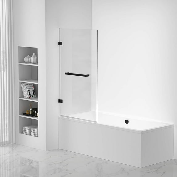 Fine Fixtures Tub Door Pivot Frameless Tempered Glass 34" W x 58" H Black Finish