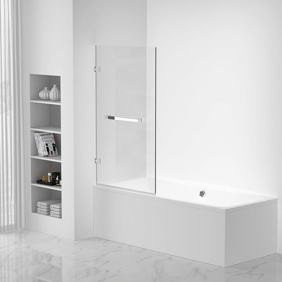 Fine Fixtures Tub Door Pivot Frameless Tempered Glass 34" W x 58" H Polished Chrome Finish