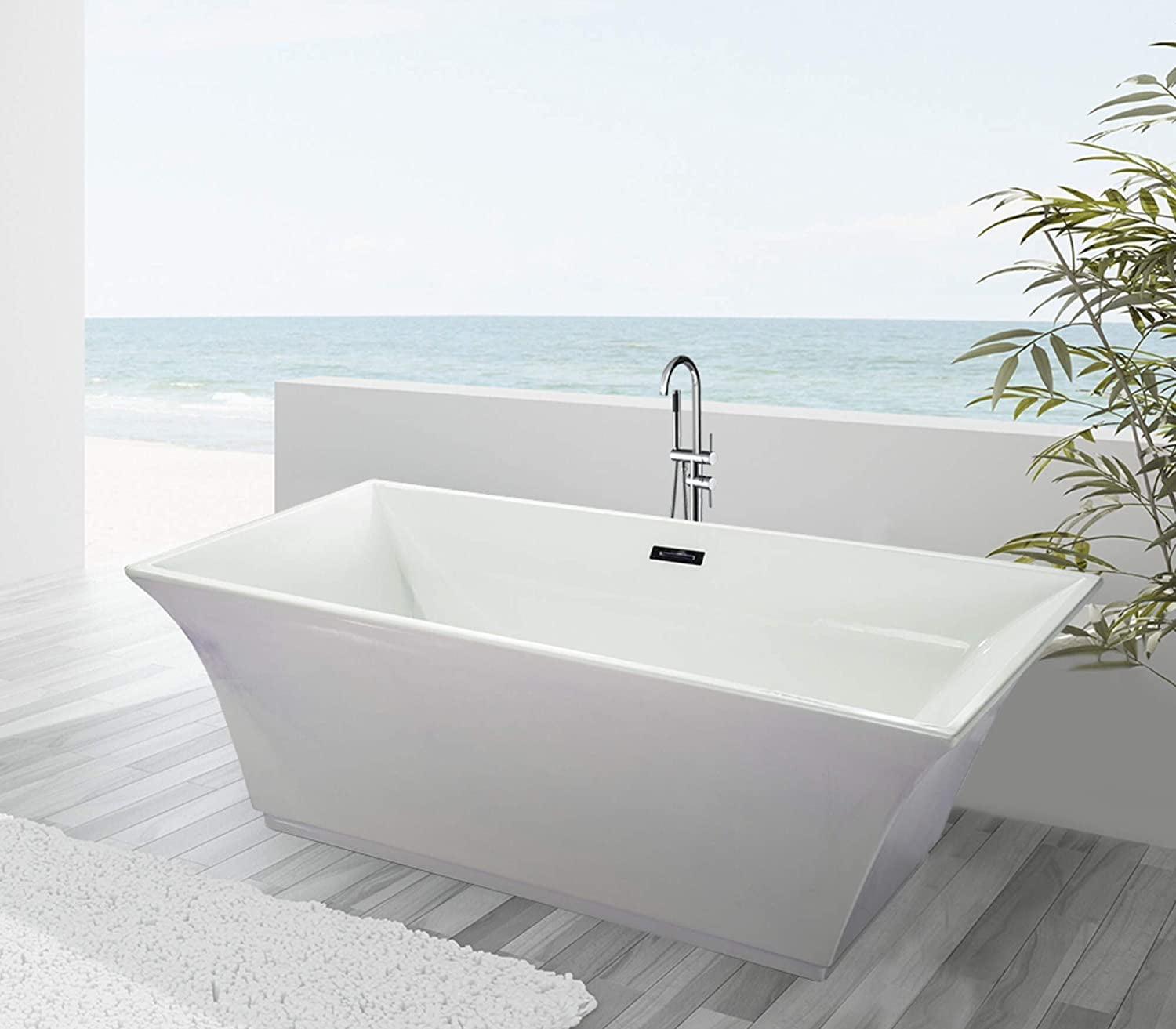 Sanctuary White Acrylic Freestanding Bathtub with Overflow Drain