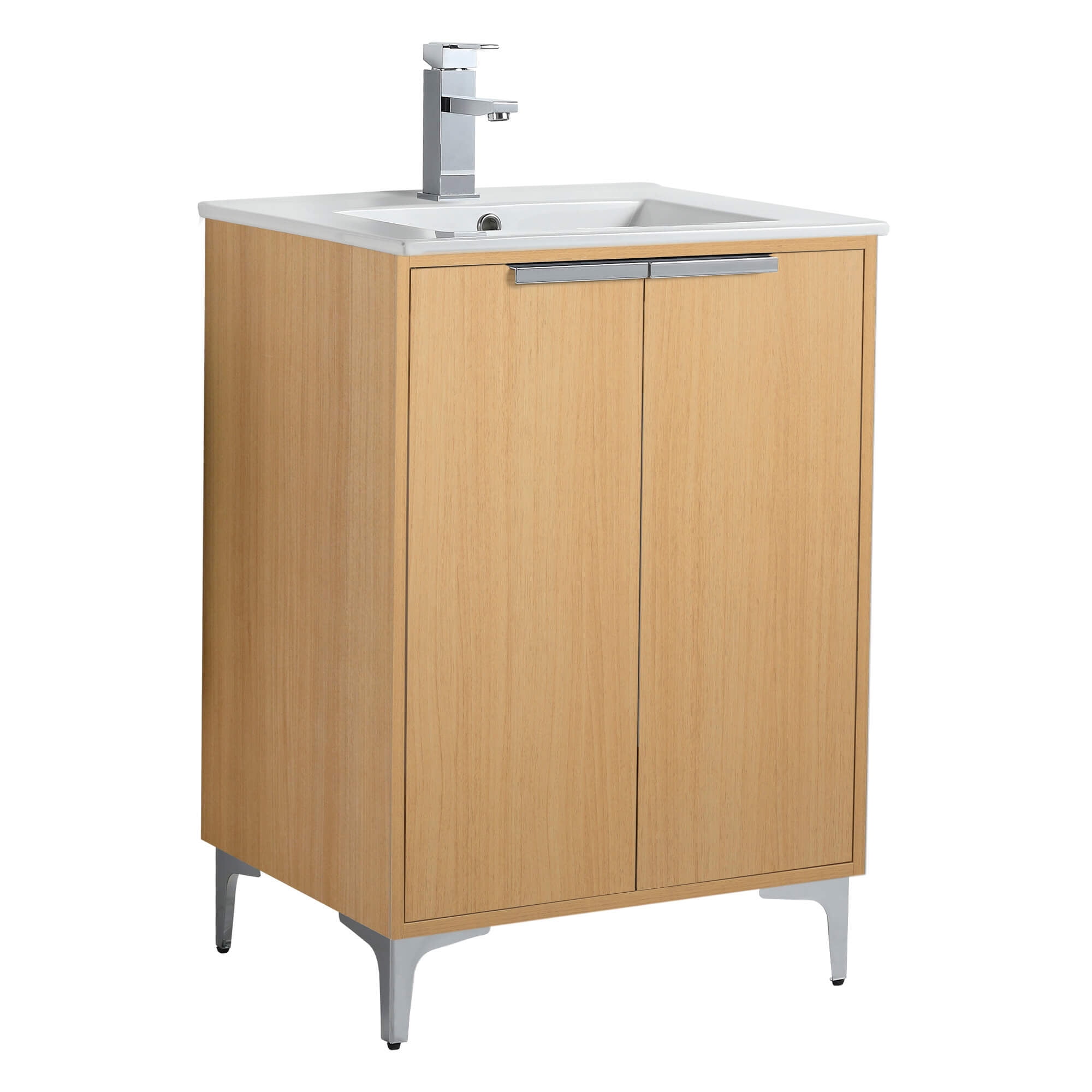 Natural Oak 24" Bathroom Vanity with White Ceramic Sink