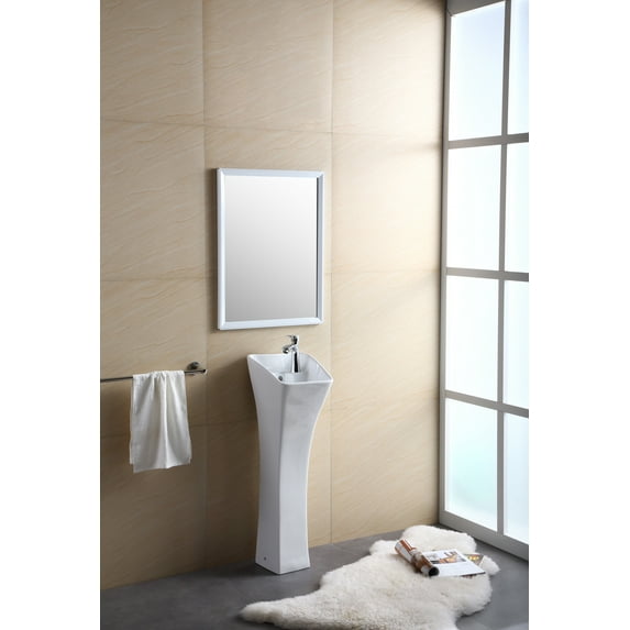 Fine Fixtures Windfield Pedestal, Elegant One Piece Pedestal Sink, Corner Faucet Hole, Vitreous China