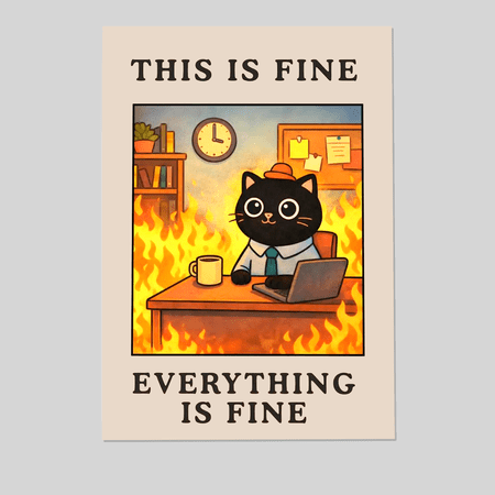 This Is Fine - Funny Office Meme Poster, Burnout Wall Art, Sarcastic Work Decor, Dark Humor Print, Relatable Office Gift Full Size 24''x36'' The Golden Shop
