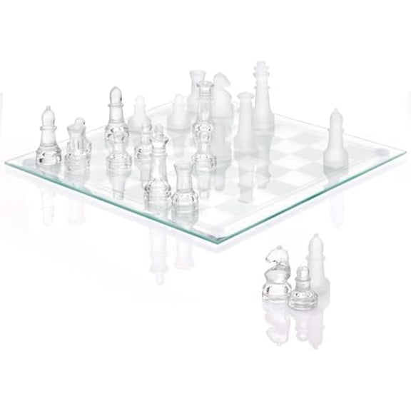 Fine Glass Chess Set, Modern Clear Chess Board Set with Solid Clear & Frosted Chess Pieces | 9.7'' Crystal Chess Board Set, Felt Padding Included