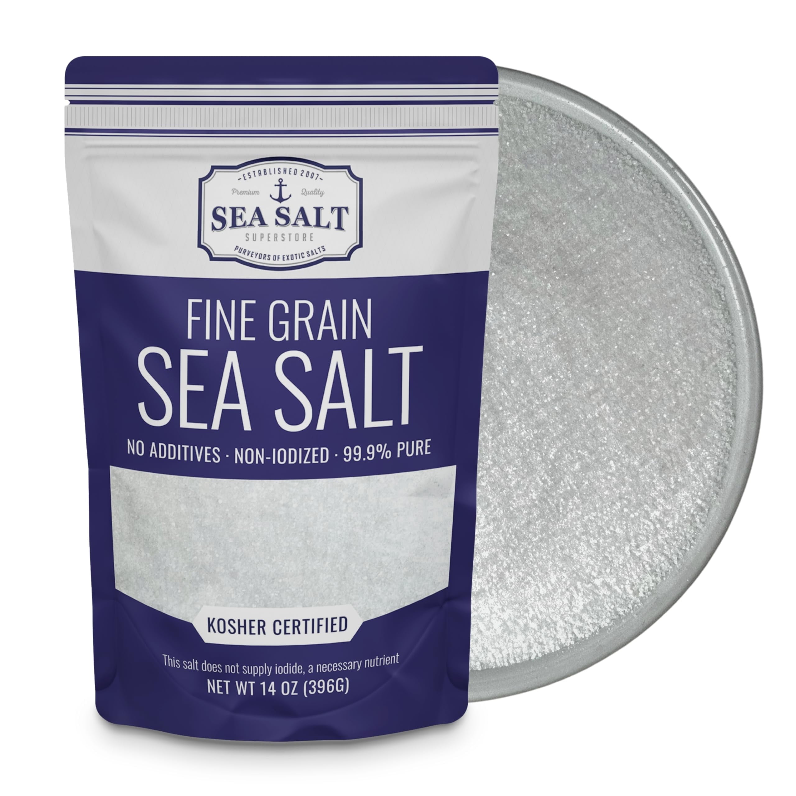 Fine Grain Sea Salt, Table Salt Replacement Fine Sea Salt for Baking, Pure Non-Iodized Baja California Salt, Mineral Rich Cooking Salt, Fine Salt, 14 oz Bag, Sea Salt Superstore