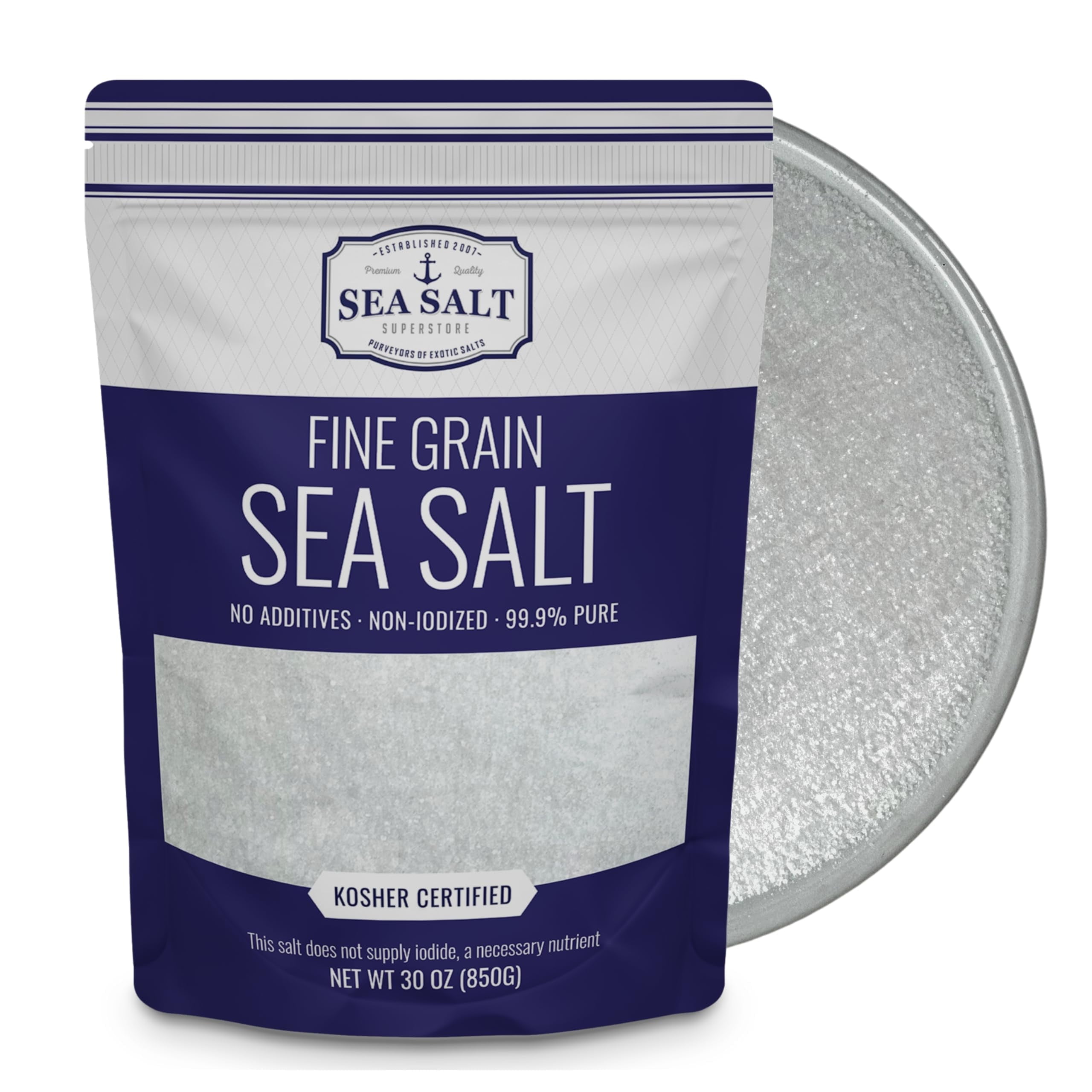 Fine Grain Sea Salt, Table Salt Replacement Fine Sea Salt for Baking, Pure Non-Iodized Baja California Salt, Mineral Rich Cooking Salt, Fine Salt, 30 oz Bag, Sea Salt Superstore
