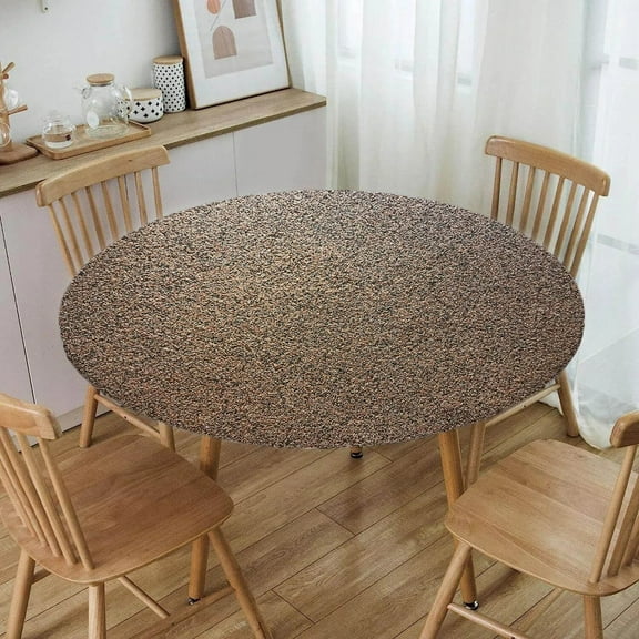 Fine Granite Brown Round Tablecloth Elastic Edge Design Table Cover Waterproof Table Cloth for Kitchen Picnic Outdoor Tabletop