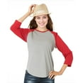 thumbnail image 1 of Fine Jersey Baseball Tshirt for Womens 3/4 Length Sleeve Tee Tops, Vintage Heather/Vintage Red, XL, 1 of 7