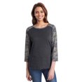 thumbnail image 1 of Fine Jersey Baseball Tshirt for Womens 3/4 Length Sleeve Tee Tops, Vintage Smoke/Vintage Camo, M, 1 of 9