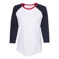 thumbnail image 1 of Women's Baseball Fine Jersey Three-Quarter Sleeve Tee , White / Navy / Red , L, 1 of 6