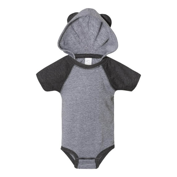 Fine Jersey Infant Short Sleeve Raglan Bodysuit with Hood & Ears , Granite Heather/ Vintage Smoke , 6M