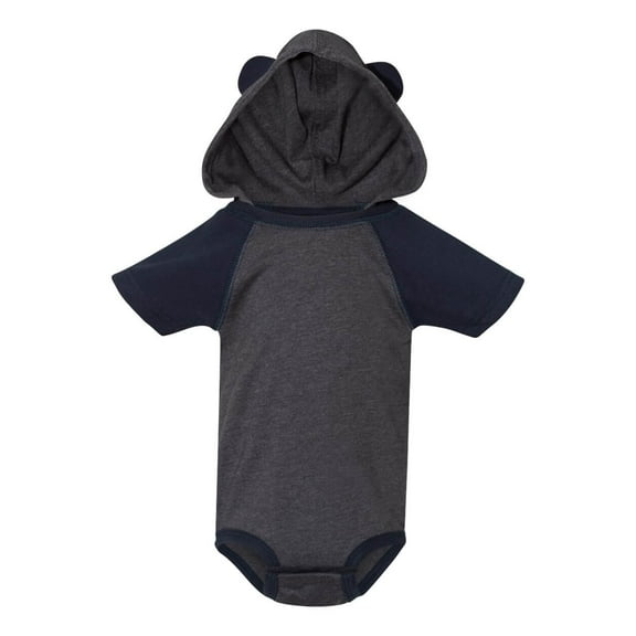 Fine Jersey Infant Short Sleeve Raglan Bodysuit with Hood & Ears , Vintage Navy / Navy , NB
