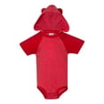 thumbnail image 1 of Fine Jersey Infant Short Sleeve Raglan Bodysuit with Hood & Ears , Vintage Red / Red , 12M, 1 of 5