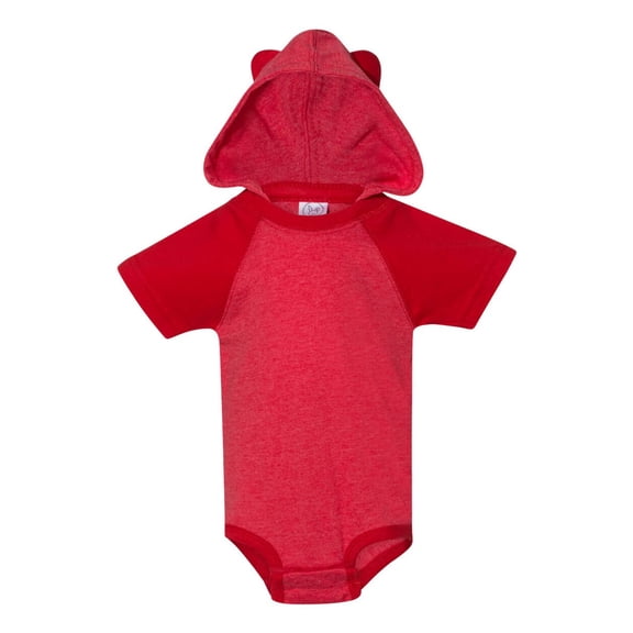 Fine Jersey Infant Short Sleeve Raglan Bodysuit with Hood & Ears , Vintage Red / Red , 6M
