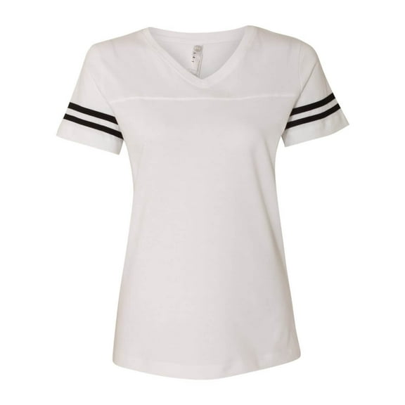Fine Jersey V-Neck Short Sleeve Footbal T-Shirt for Women , Black Solid / White , 2XL