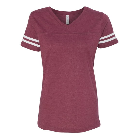 Fine Jersey V-Neck Short Sleeve Footbal T-Shirt for Women , White / Vintage Burgundy , M