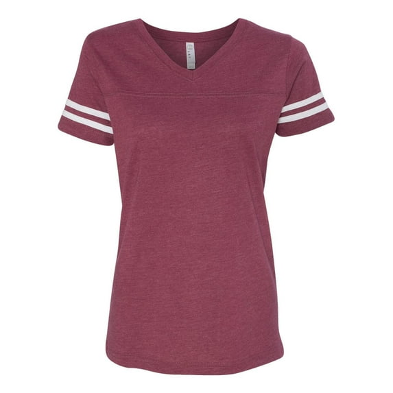 Fine Jersey V-Neck Short Sleeve Footbal T-Shirt for Women , White / Vintage Burgundy , S