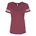 thumbnail image 1 of Fine Jersey V-Neck Short Sleeve Footbal T-Shirt for Women , White / Vintage Burgundy , XL, 1 of 5
