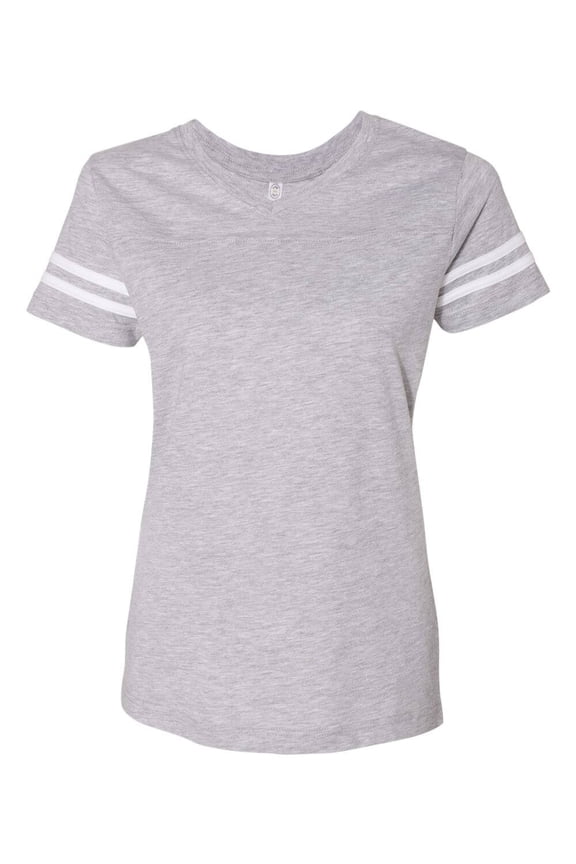 Fine Jersey V-Neck Short Sleeve Footbal T-Shirt for Women , White / Vintage Heather , XL