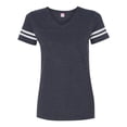 thumbnail image 1 of Fine Jersey V-Neck Short Sleeve Footbal T-Shirt for Women , White / Vintage Navy , 2XL, 1 of 5