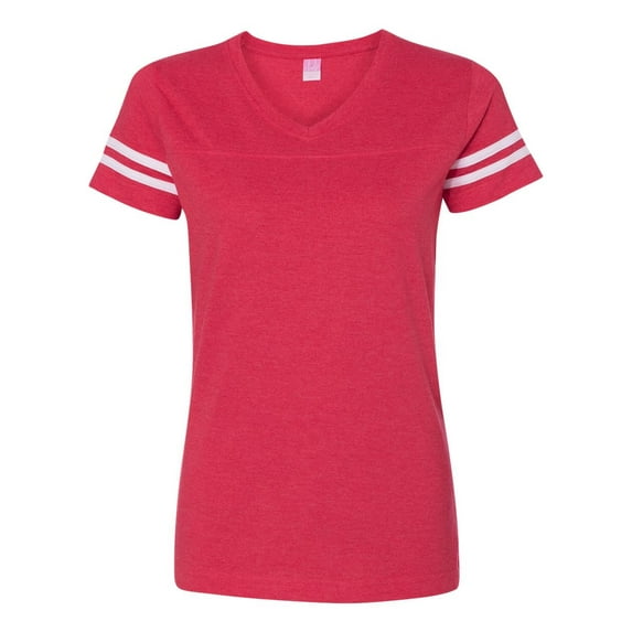 Fine Jersey V-Neck Short Sleeve Footbal T-Shirt for Women , White / Vintage Red , S