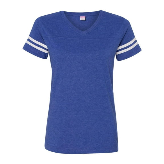 Fine Jersey V-Neck Short Sleeve Footbal T-Shirt for Women , White / Vintage Royal , L