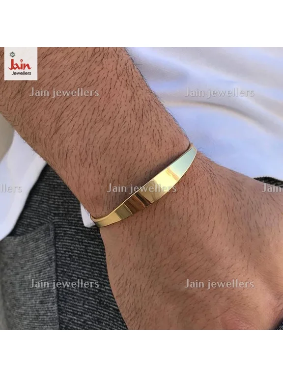 Fine Jewelry 18 Kt Hallmark Real Solid Gold Men's Cuff Bracelet 7