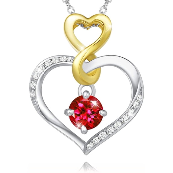 Fine Jewelry Birthstone Ruby Heart Necklaces Sterling Silver Infinity Love Pendant Necklace Anniversary Birthday Gifts for Her Wife Mom Yourself