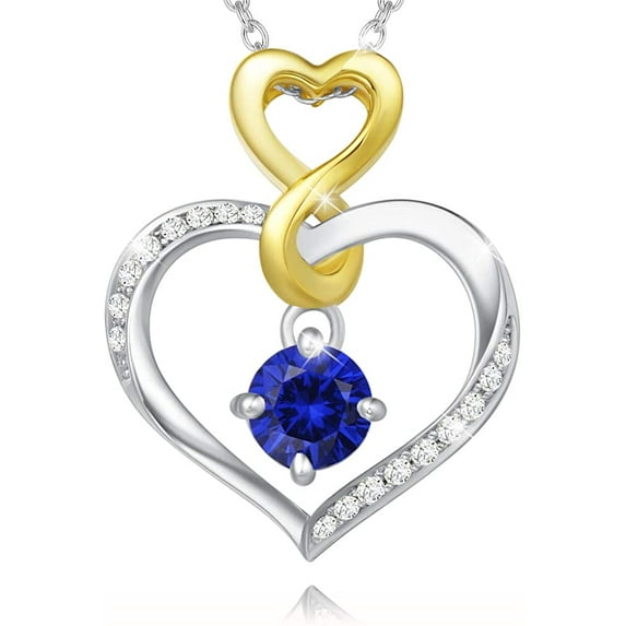 Fine Jewelry Birthstone Sapphire Heart Necklaces Sterling Silver Infinity Love Pendant Necklace Anniversary Birthday Gifts for Her Wife Mom Yourself
