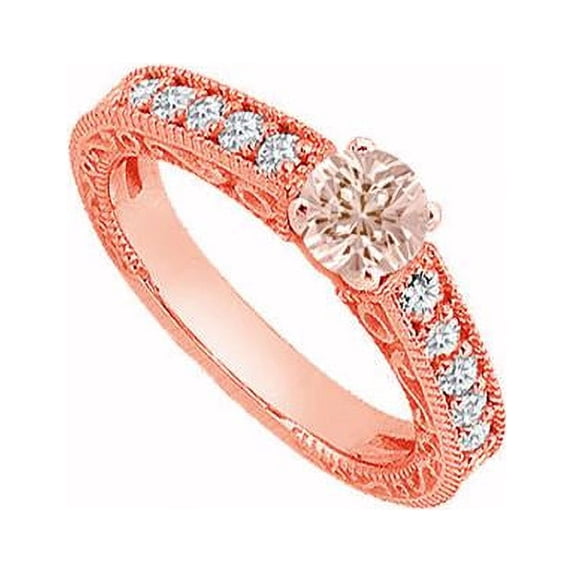 Fine Jewelry Vault UBJS3565AAGVRCZMG Timeless Morganite & CZ Mil grain Filigree 14K Rose Gold Engagement Ring, 10 Stones