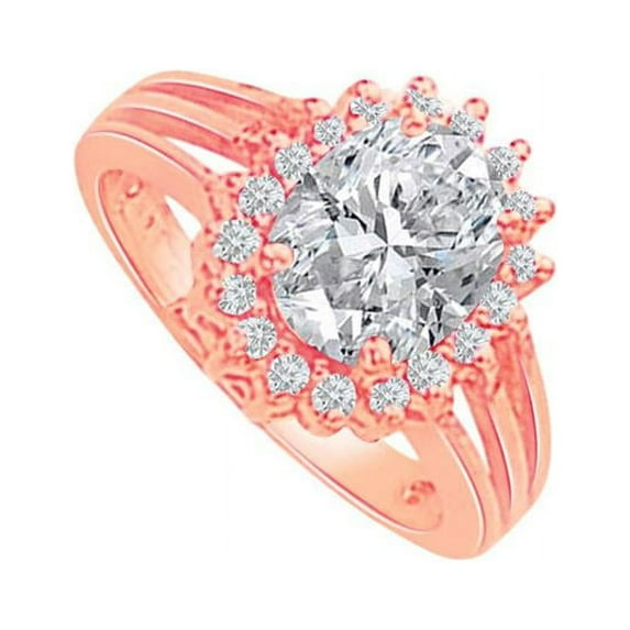 Fine Jewelry Vault UBNR80666AGVR9X7CZ CZ Split Shank Halo Ring in 14K Rose Gold Vermeil