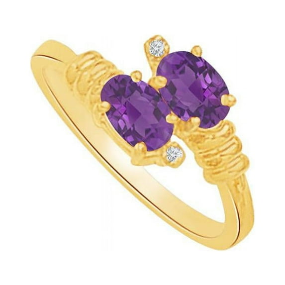 Fine Jewelry Vault UBNR81088Y146X4CZAM Pretty Yellow Gold Designer Ring With Amethyst & CZ, 2 Stones