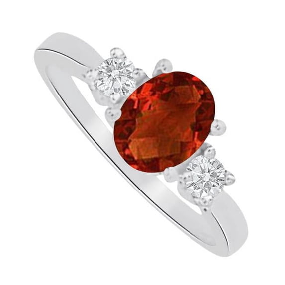 Fine Jewelry Vault UBNR83133W148X6CZGR Garnet & CZ Three Stones Ring in 14K White Gold - 1.50 CT, 2 Stones