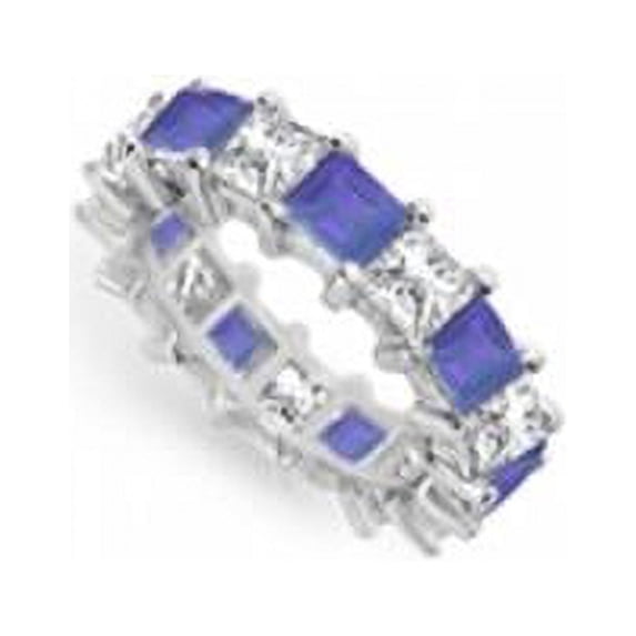 Fine Jewelry Vault UBUAGSQ500CZS232 CZ & Blue Created Sapphire Eternity Band, 925 Sterling Silver - 5 CT TGW , 10 Stones