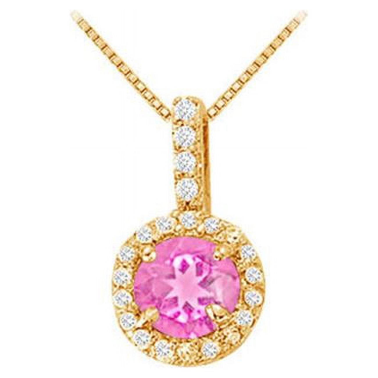 Fine Jewelry Vault UBUNPD31481Y14CZPS600 Fancy Round Created Pink Sapphire and Cubic Zirconia Halo Pendant in 14K Yellow Gold - image 1 of 1