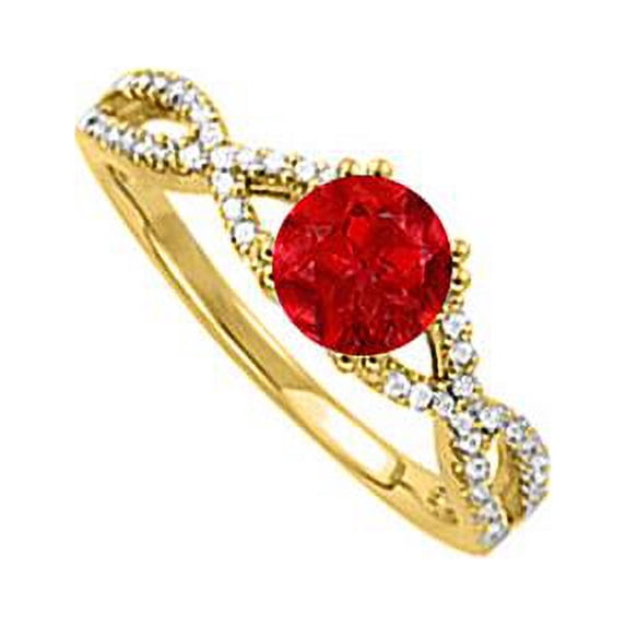 Fine Jewelry Vault UBUNR50547AGVYCZR CZ & Created Ruby Criss Cross Shank Engagement Ring in Yellow Gold Vermeil, 46 Stones