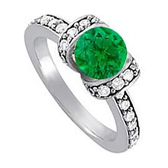 Fine Jewelry Vault UBUNR84041AGCZE May Birthstone Emerald & CZ Engagement Ring in 925 Sterling Silver, 24 Stones
