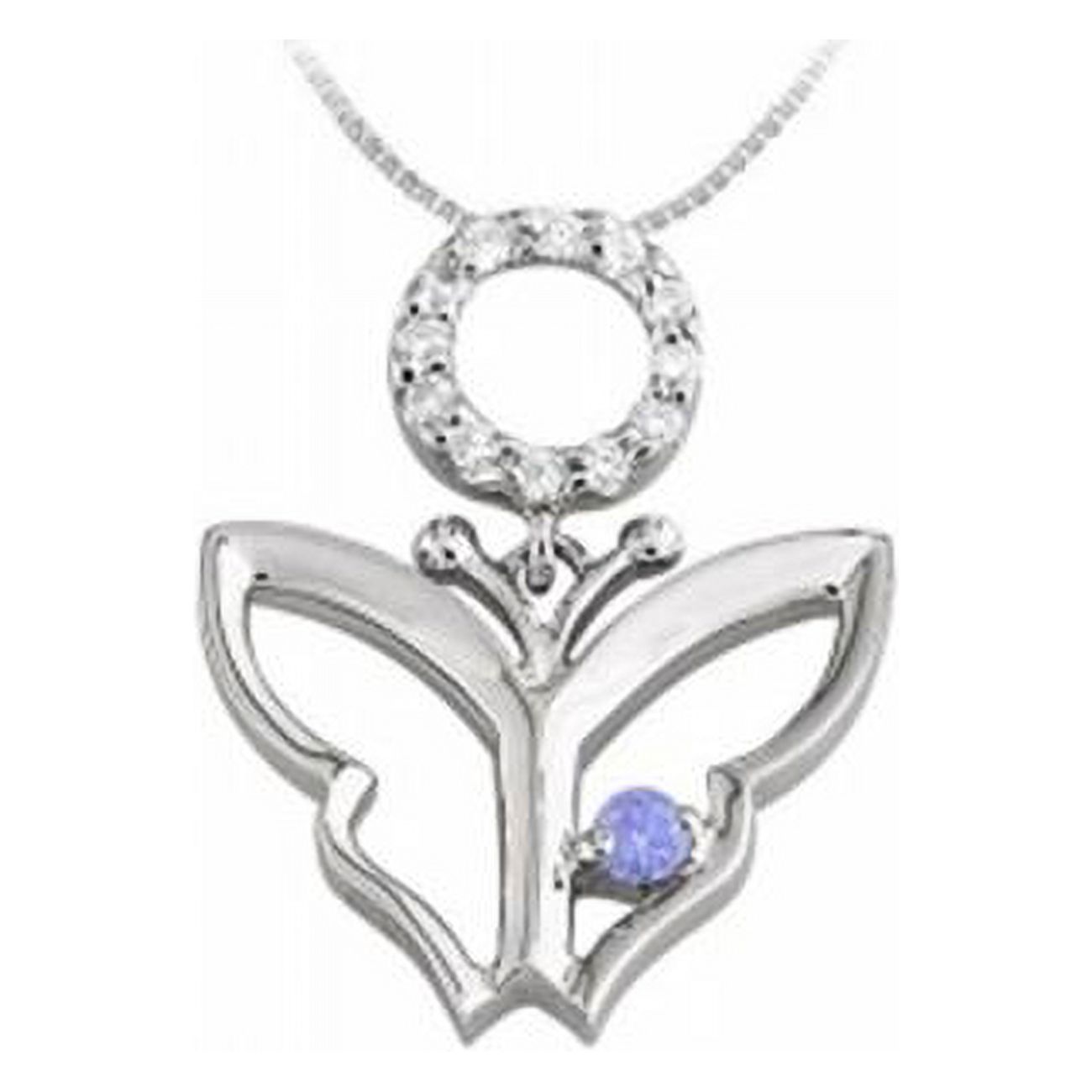 Fine Jewelry Vault UBUPDS85124W14CZTZ Butterfly Pendant Necklace With CZ & Created Tanzanite in 14K White Gold - 0.15 CT&#44; 12 Stones - image 1 of 1