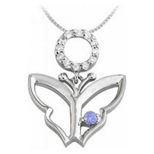 Fine Jewelry Vault UBUPDS85124W14CZTZ Butterfly Pendant Necklace With CZ & Created Tanzanite in 14K White Gold - 0.15 CT&#44; 12 Stones