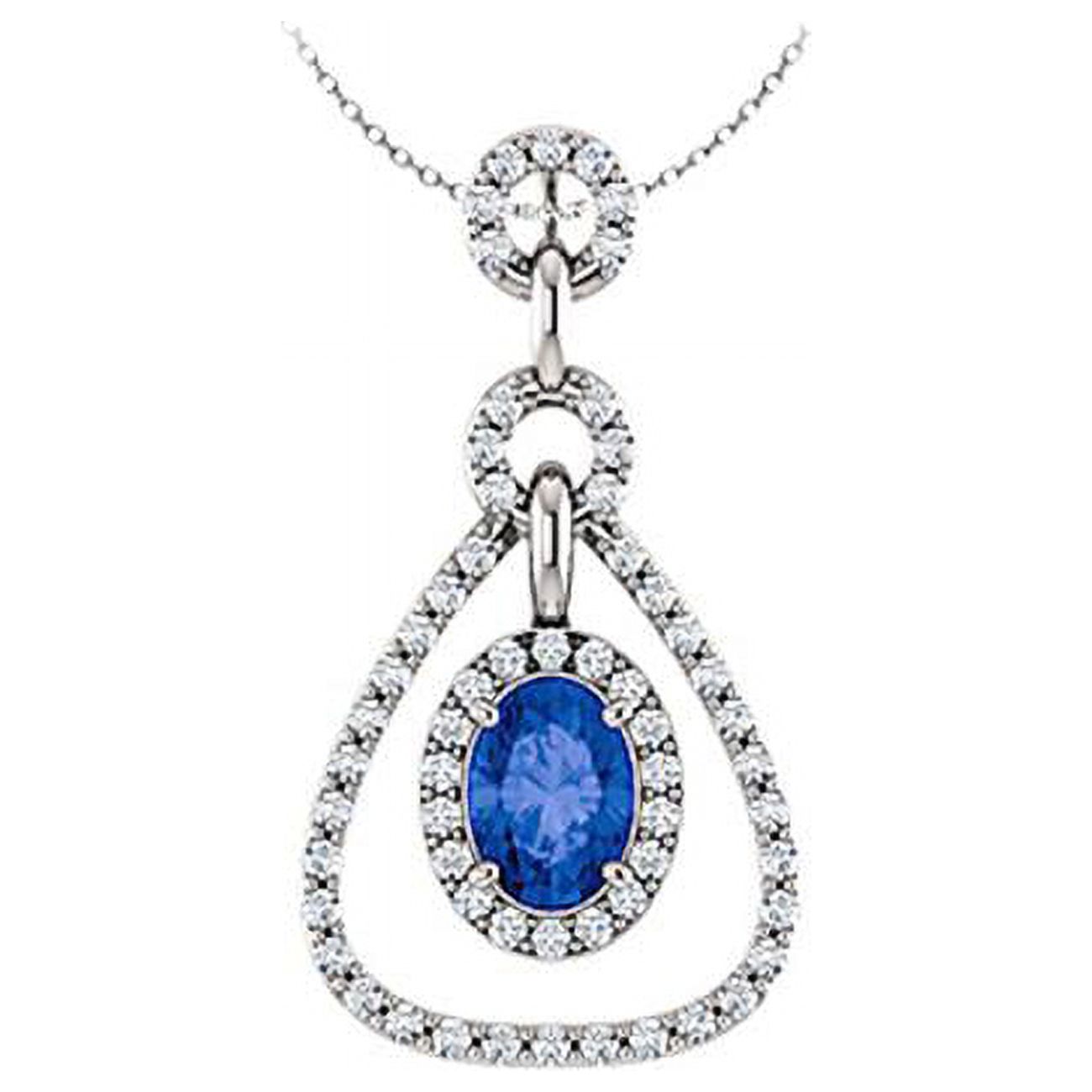 Fine Jewelry Vault UBUPDSOV85435W14CZS September Birthstone Created Sapphire and CZ Tear Drop Halo Pendant 14K White Gold 1.50 CT TGW - image 1 of 1