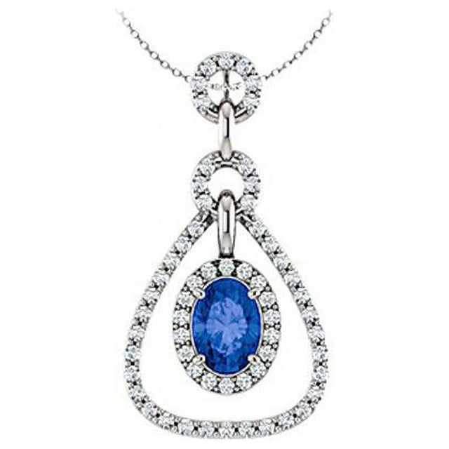 Fine Jewelry Vault UBUPDSOV85435W14CZS September Birthstone Created Sapphire and CZ Tear Drop Halo Pendant 14K White Gold 1.50 CT TGW