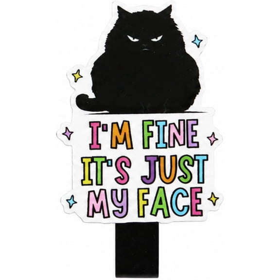 I'm Fine, It's Just My Face MRI Safe Badge Reel, Black Cat ID Holder | Funny Black Cat Design, MRI Safe For Radiology, MRI & Imaging Professionals, Retractable Non-Magnetic ID Holder
