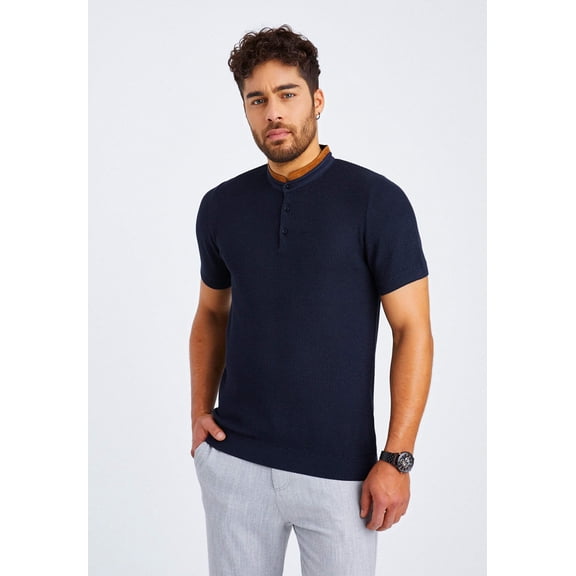 Fine Knit T-Shirt With A Stand-Up Collar