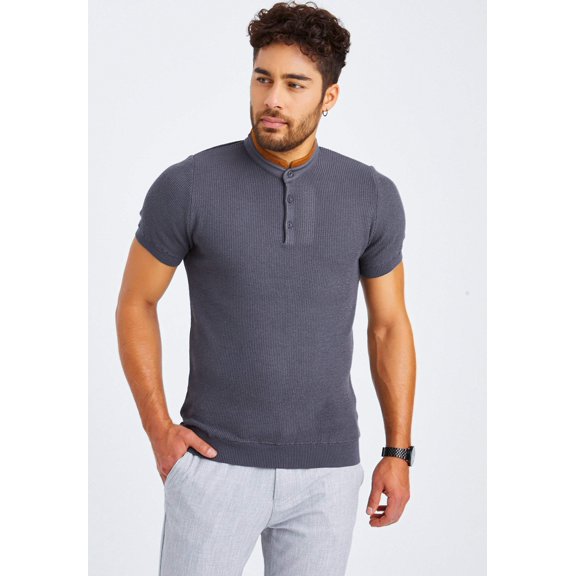 Fine Knit T-Shirt With A Stand-Up Collar