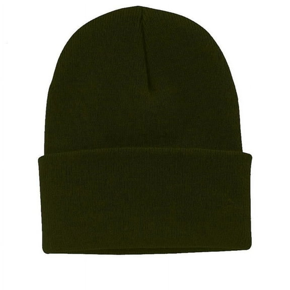 Fine Knit Watch Cap Beanie, Winter Hat, 100% Acrylic, Made in USA, One Size, Olive Drab, Single