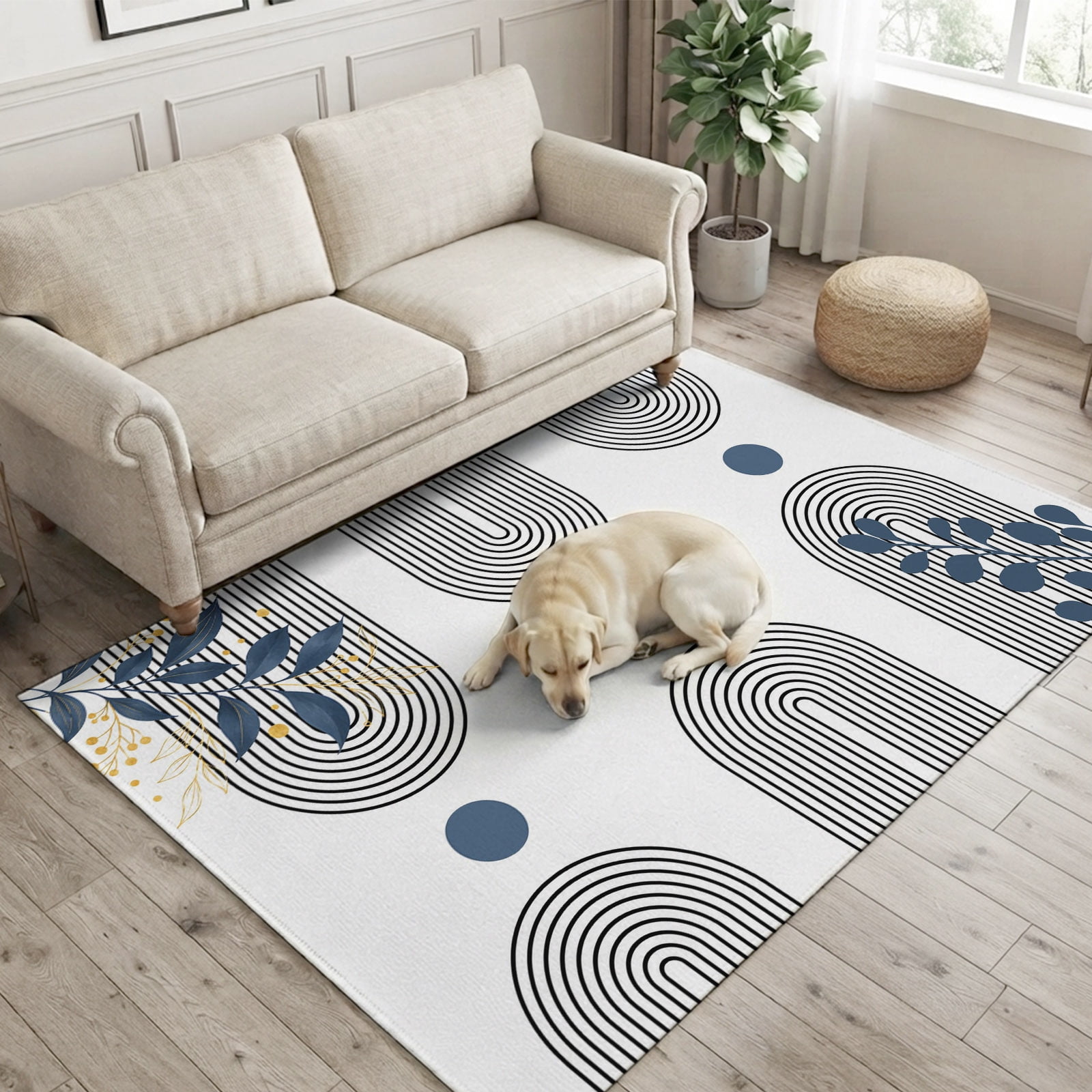 Fine Line Arches Runner Rug Non Slip 2.7x5 Mid-Century Boho Blue ...