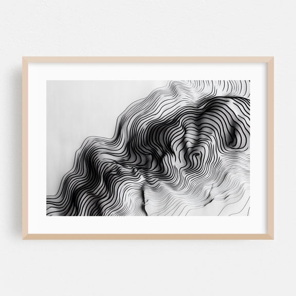 Fine Line Floral Art - Line Drawing Abstract Black and White Minimalist Modern Art Surrealism Psychedelic Nature Oak Framed Wall Art Print 5 x 7 inches