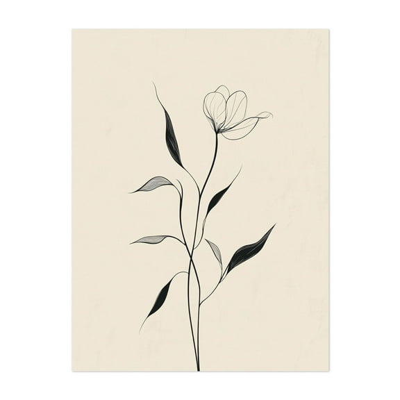 Fine Line Floral Art - Line Drawing Minimalist Line Art Floral Botanical Black and White Modern Art Nature Unframed Wall Art Print 5 x 7 inches