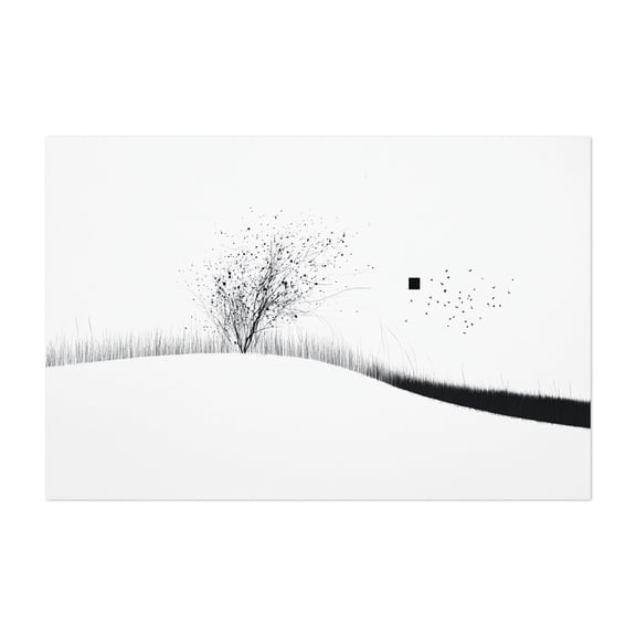 Fine Line Mountain & Tree Art - Line Drawing Minimalist Black and White Abstract Nature Line Art Landscape Scenic Unframed Wall Art Print 40 x 60 inches